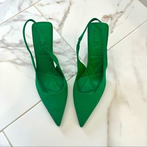 Zara Green high heels women shoes | Zara shoes | Slingback heels.